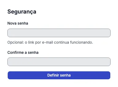 Página Segurança com os campos de nova senha