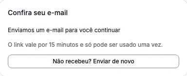 Confirmação de que o e-mail foi enviado, com a opção de enviar de novo